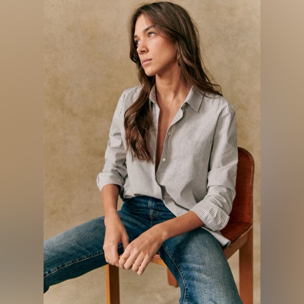 Sezane Tomboy Shirt Rayures Ecru Bleu